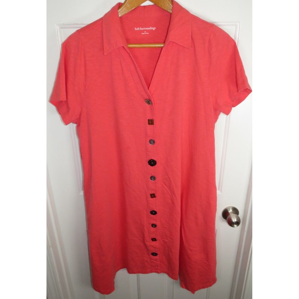Soft Surroundings Danielle Button Dress In Deep Sea Coral Womens Size 1X